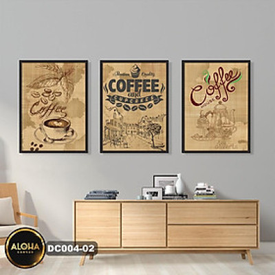 Combo Bộ 3 Tranh Treo Tường Quán Cafe Canvas Khung Gỗ Tranh Phòng Ăn Phòng Ngủ Phòng Bếp Phòng Khách