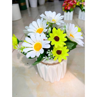 Chậu hoa đồng tiền nhân tạo để bàn làm việc - Cây giả, hoa lụa Decor trang trí nhà cửa