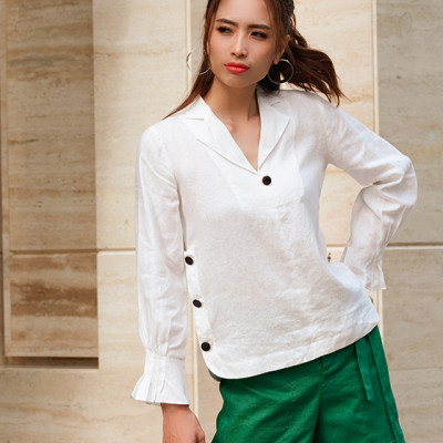 Áo Cổ Ve Linen Vinca TOP148 Thời trang thiết kế Hity