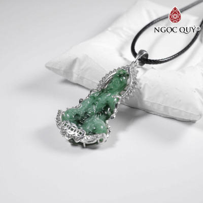 Mặt dây chuyền phật bà cẩm thạch bọc bạc 49x28mm mệnh mộc, mệnh hỏa - Ngọc Quý Gemstones