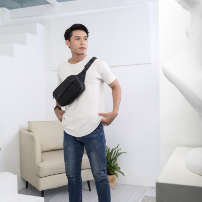 Túi đeo chéo thời trang KINGBAG BAMBOO nhiều ngăn, vải kháng nước tốt, khóa YKK, màu đen - Hàng chính hãng