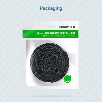 Ugreen UG60483LP124TK 0.5M cỡ 15mm băng dán Velcro màu đen ngang 1.5cm - HÀNG CHÍNH HÃNG