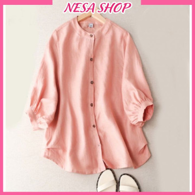 Áo sơ mi nữ form rộng kiểu tay lỡ cổ tròn NeSa Shop, chất liệu Đũi tơ thấm hút mồ hôi, áo sơ mi nữ nhiều màu, SMH.034