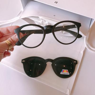 Set Kính Cận Râm Clip On 2in1 Mắt Tròn Đa Năng Màu Đen Cho Nam Và Nữ