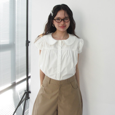 DOTTIE - Áo tay phồng cổ lá sen - Trắng - T1117