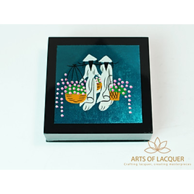 Bộ Lót ly Sơn Mài cao cấp - Áo dài xanh dương - Arts Of Lacquer