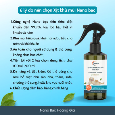 Xịt Khử Mùi, Khử Khuẩn Nước Tiểu Chó Mèo - Nano Bạc Khử Sạch Mùi Hôi An Toàn Cho Thú Cưng & Gia Đình