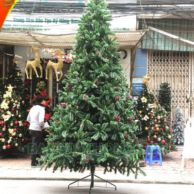 Cây thông noel 3 loại lá gắn trái đỏ cao 1m8