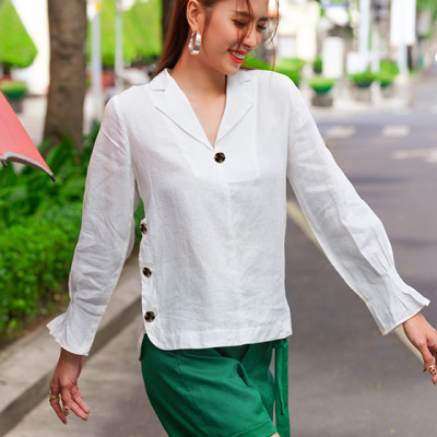 Áo Cổ Ve Linen Vinca TOP148 Thời trang thiết kế Hity
