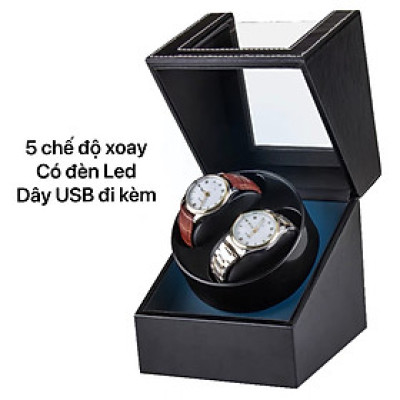 Hộp đựng đồng hồ cơ xoay 2 chiếc có đèn LED nhiều chế độ xoay