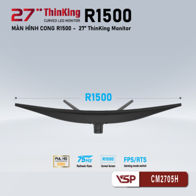 Màn hình VSP CM2705H Gaming cong 27inch (27" FHD MVA 75Hz 6.5Ms, VGA/HDMI) - Hàng chính hãng TECH VISION phân phối
