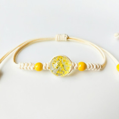 Vòng tay hoa khô, vòng đeo tay Bangle bất diệt, dáng vòng Boho Vintage nhiều màu lựa chọn