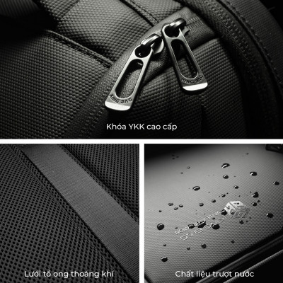 Balo laptop 15” KINGBAG ZELOS thời trang, tích hợp cổng USB đa dụng, vải trượt nước, màu đen - Hàng chính hãng