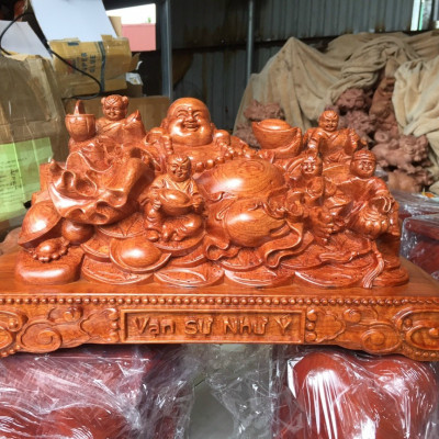 Tượng phật di lặc ngũ phúc bằng gỗ hương đá kt 60×30×27cm