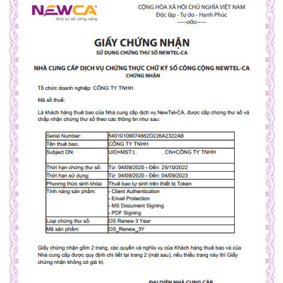 COMBO USB Chữ ký số Newca gói 3 năm + Hóa đơn điện tử Cyberbill 300 số