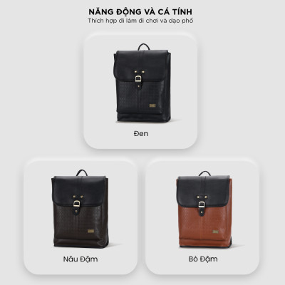 Balo đựng laptop 15 inch họa tiết dập nổi, ba lô da nam nữ đựng tài liệu A4 IDIGO UBP2 - 6029