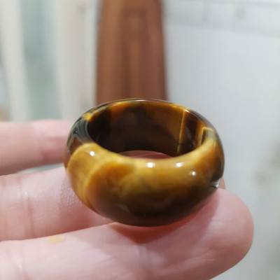 Nhẫn Nam Đá Mắt Hổ Vàng Nâu Tiger Eyes Tự Nhiên đậm bóng đẹp mới ni 20mm x Cao 12mm / 11mm dầy 4mm nam mệnh Kim mệnh Thổ mệnh Thủy đeo ni 20mm rẻ đẹp ạ