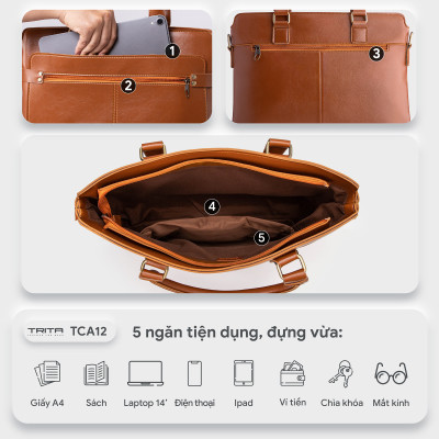 Cặp công sở Trita ( Thời trang nam đa năng vừa laptop 14 inch - Cặp da TCA12 )