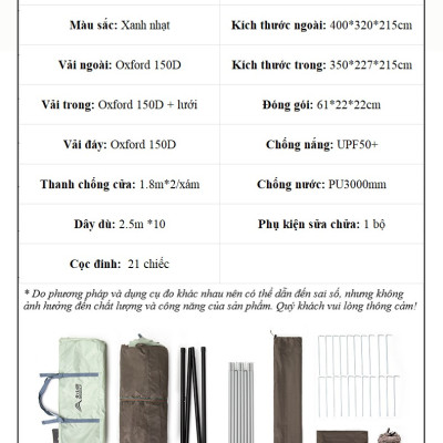 Lều kim tự tháp có mái hiên BSW-ZL070 (400*320*215cm)