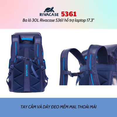 Balô 30L Rivacase 5361 Để Vừa laptop 17.3" - Bảo Hành 24 Tháng - Hàng Chính Hãng
