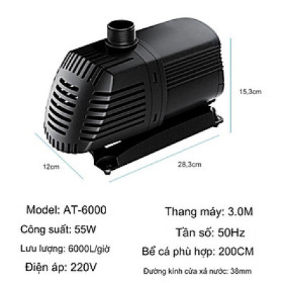 Máy bơm nước ATMAN AT6000 55W, 6000L/Hr lọc nước hồ cá koi, bơm sinh hoạt, tiểu cảnh, đài phun nước cao cấp