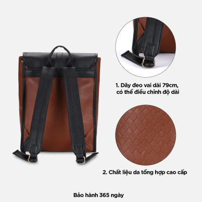 Balo đựng laptop 15 inch họa tiết dập nổi, ba lô da nam nữ đựng tài liệu A4 IDIGO UBP2 - 6029