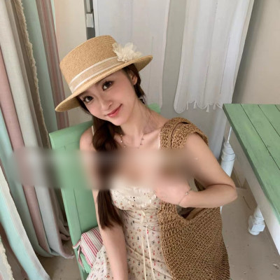 Nón đi biển mũ rộng vành phớt cao bồi cho nữ đai trắng gắn hoa xinh chất liệu cói chống nắng thoáng mát thời trang Hàn Quốc  dona240707