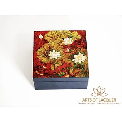 Hộp Lưu Niệm Sơn Mài Họa Tiết Ao Hoa Sen