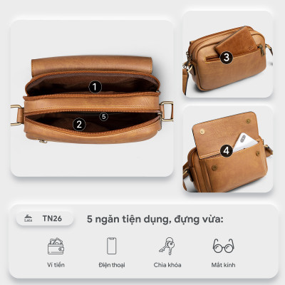 Túi Lata ( Thời trang nam dáng ngang - Túi đeo chéo da TN26 )