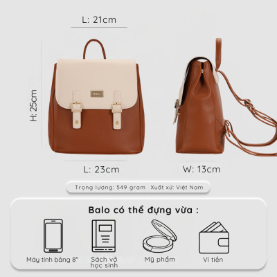 Balo nữ công sở nhỏ gọn, balo da nữ phối màu FBP2 - 4327