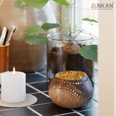 Đèn Gáo Dừa Đựng Nến Tealight Handmade Đèn Decor Tự Nhiên Trang Trí Spa Cafe Homestay