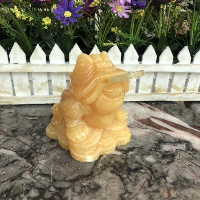 Tượng Cóc Ba Chân, Cóc Ngậm Tiền, Thiềm Thừ phong thủy chiêu tài lộc đá ngọc hoàng long - Dài 10 cm