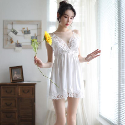 Váy ngủ lụa thái ren ngực - Màu trắng