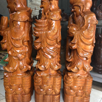 Tượng tam đa phúc lộc thọ bằng gỗ hương đá kt cao 70