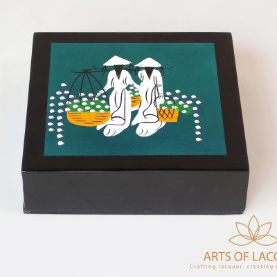 Bộ Lót ly Sơn Mài cao cấp - Áo dài xanh dương - Arts Of Lacquer