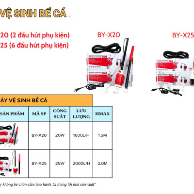 Máy hút cặn vệ sinh bể cá 6IN1 Tích Hợp bơm BY-X20 & BY-X25