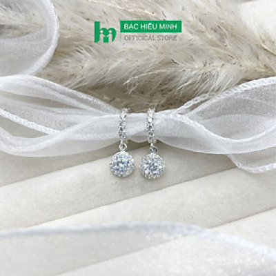 Hoa Tai Bạc Ta 925 Tròn Đính Đá Bạc Hiểu Minh HT391