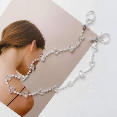 dây đeo khẩu trang, Dây đeo kính thời trang chống rơi rớt, 2 trong 1, dây hạt nhựa trắng sang trọng