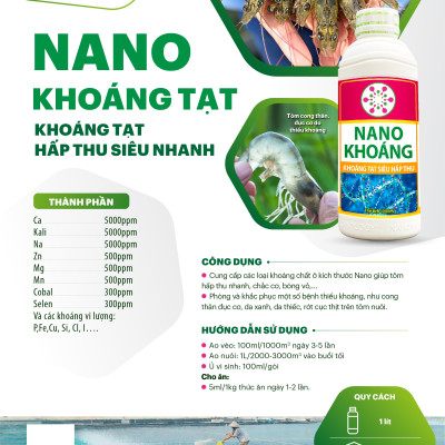 Nano Khoáng tạt Vietnam Tech Bổ sung Khoáng chất cần thiết cho tôm, cá, thủy sản, Giúp chắc cơ, cứng vỏ, ngăn ngừa da xanh, da thiếc trên tôm nuôi 1000ml