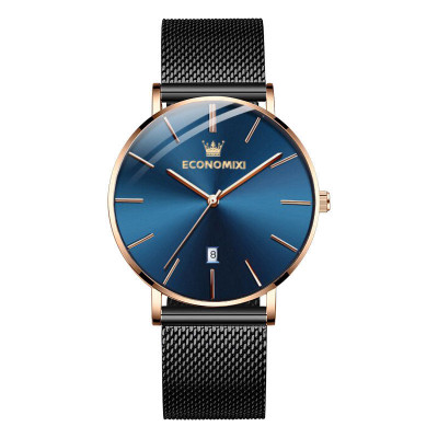 Đồng Hồ Nam Chính Hãng ECONOMICXI Dây Thép Mành Đen Kích Thước Mặt 40mm Có Lịch Ngày - Thiết Kế Nam Tính ECNTA23