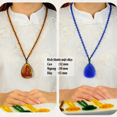 Dây chuyền, vòng cổ - Chuỗi hạt đeo cổ mặt Phật A Di Đà tựa lá đề (màu cam đậm)