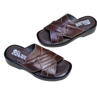 Dép Nam Quai Ngang Da Bò Thật HÀ NAM Đế Cao Dành Cho Người Thấp DN2058