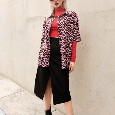 Áo somi tay ngắn beo hồng