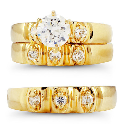 Combo Nhẫn Xoàn cặp đôi Nam Nữ, Phong Phong cách Châu Âu, chất liệu hợp kim mạ vàng, đính đá,  Kèm túi đựng Cung Hỷ - Mẫu CrownX.436B.05