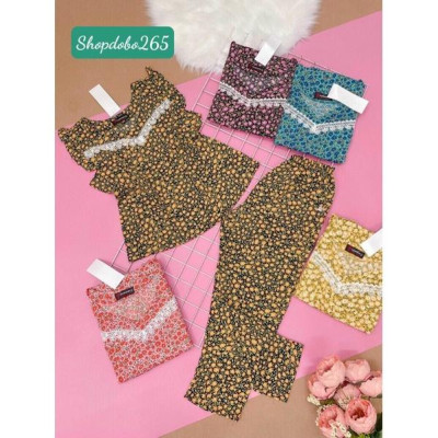 Đồ bộ nữ,đồ ngủ mặc nhà lửng 9 tấc vải lụa mango BL 47 họa tiết hoa nhí dễ thương size 47-65kg.