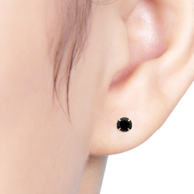 14K Gold Post Earrings Black - MOON Jewelry