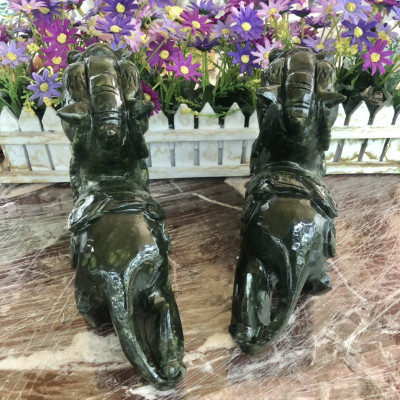 Cặp Tỳ Hưu phong thủy đá ngọc Ấn Độ - Dài 25cm