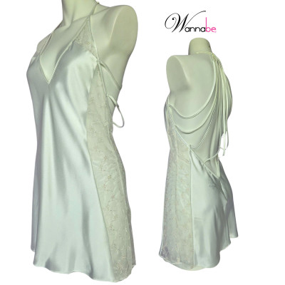 Đầm ngủ WANNABE DNS36 váy ngủ lụa cổ chữ V xẻ sâu, lưng cut-out đan 8 dây phối ren khoe vai eo mông đùi quyến rũ gợi cảm