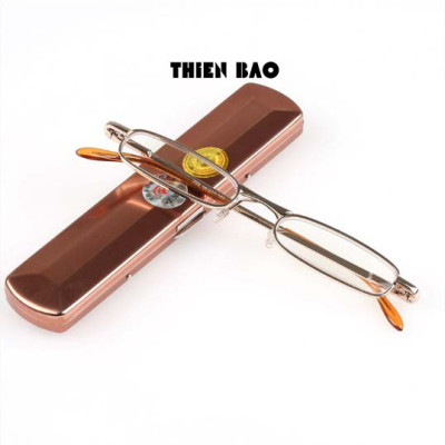Kính lão thị, viễn thị siêu gọn  Đọc sách Mini Nam nữ hợp kim có hộp thiếc đẹp toàn viền tròng sáng chuẩn độ cao cấp loại I KVG67