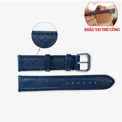 Dây đồng hồ nam da Saffiano Bụi Leather D112 - Da bò thật khâu tay thủ công cao cấp - Bảo Hành 12 tháng